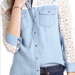 Anthropologie Postmark Chambray Lace Button down.